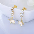 Hot Sell Cute Design Gold Plated Sterling 925 Silver Butterfly Dangle Earring CZ Zircon Long Pendant Earrings For Women