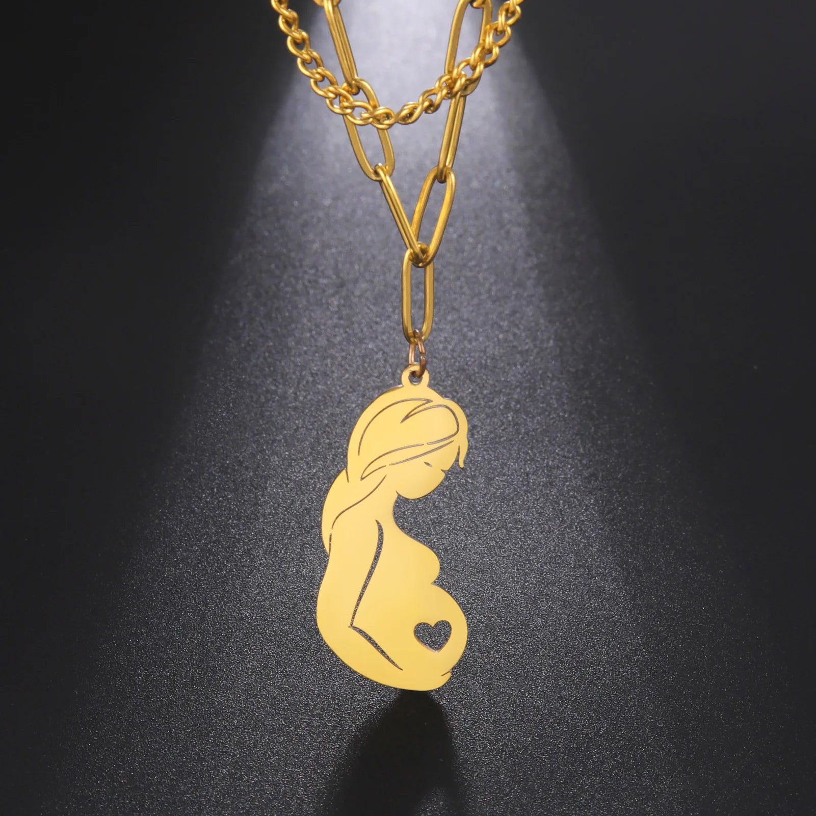 Family Baby Link Chain Trendy Diamond Pregnant Necklace Heart for Wife Mother Day Women Gift Love Stainless Steel Jewelry