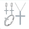 925 Sterling Silver Best Gift for Women Diamond Moissanite Jesus Cross Pendant Necklace Ring Earring Engagement Fine Jewelry Set