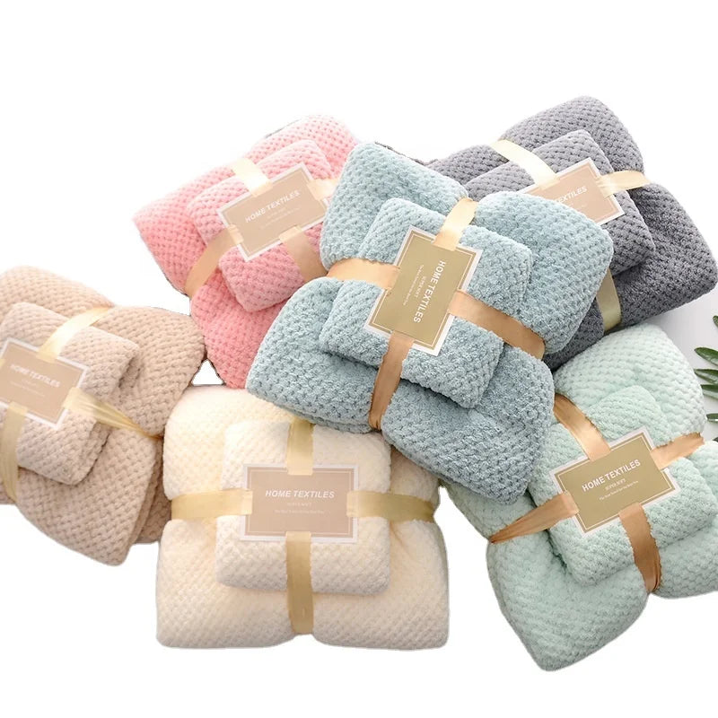 High Density Jacquard Knitted Microfiber Coral Fleece Bath Towel Set Soft Absorbent with Custom logo