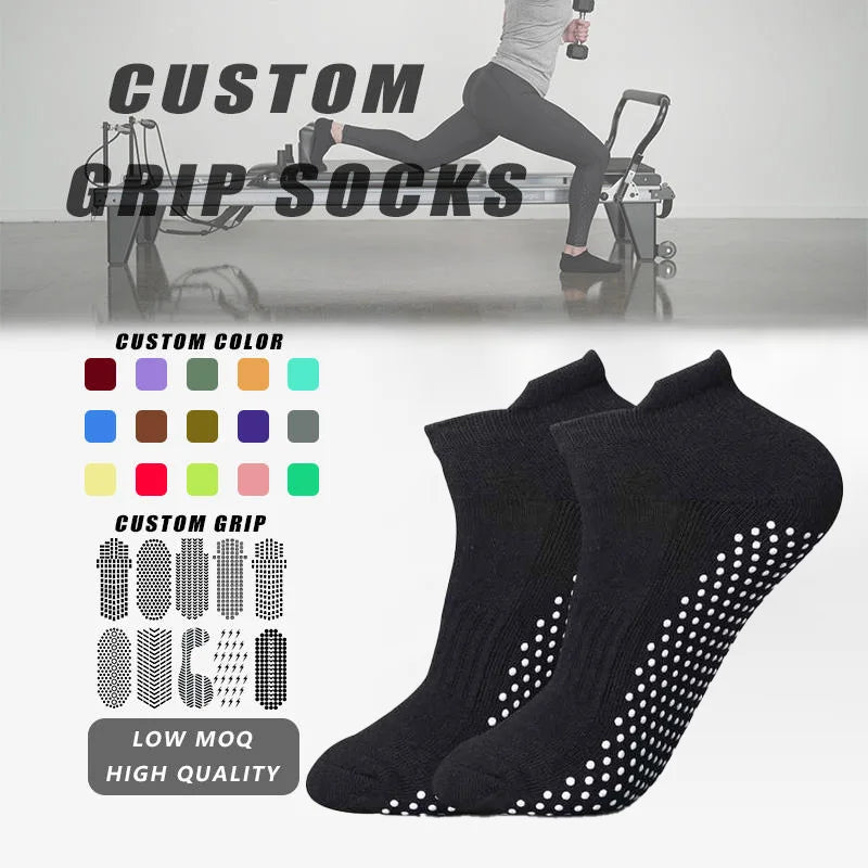 Custom Wholesale New Anti Slip Ankle Solid  Unisex Non Slip Grip Silicone Indoor Fitness Premium Yoga Pilates Socks