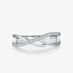 Ailmay 925 Sterling Silver Fashion Cross Line Geometric Zirconia Rings for Women Personality Original Design Party Fine Jewelry