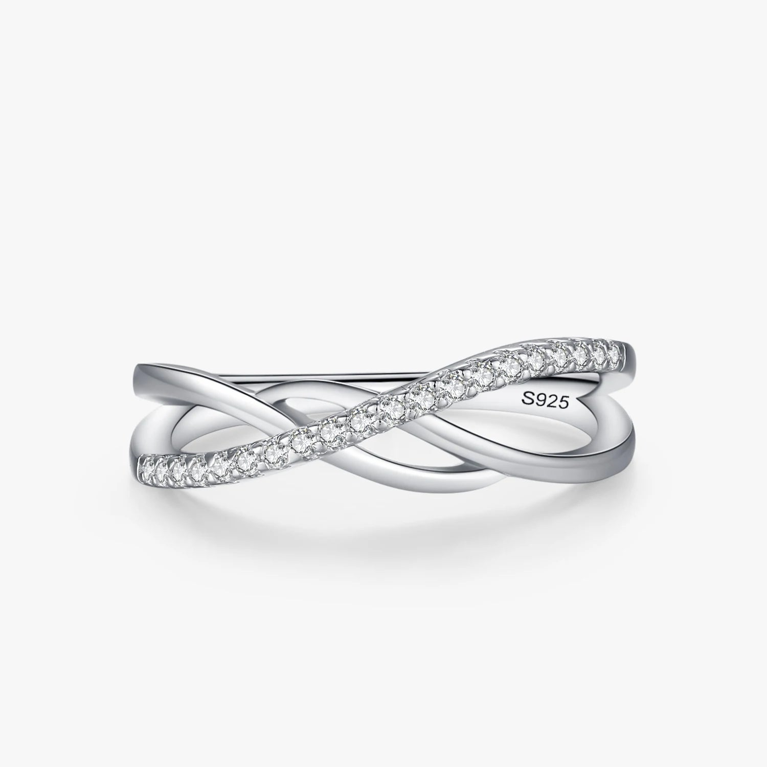 Ailmay 925 Sterling Silver Fashion Cross Line Geometric Zirconia Rings for Women Personality Original Design Party Fine Jewelry