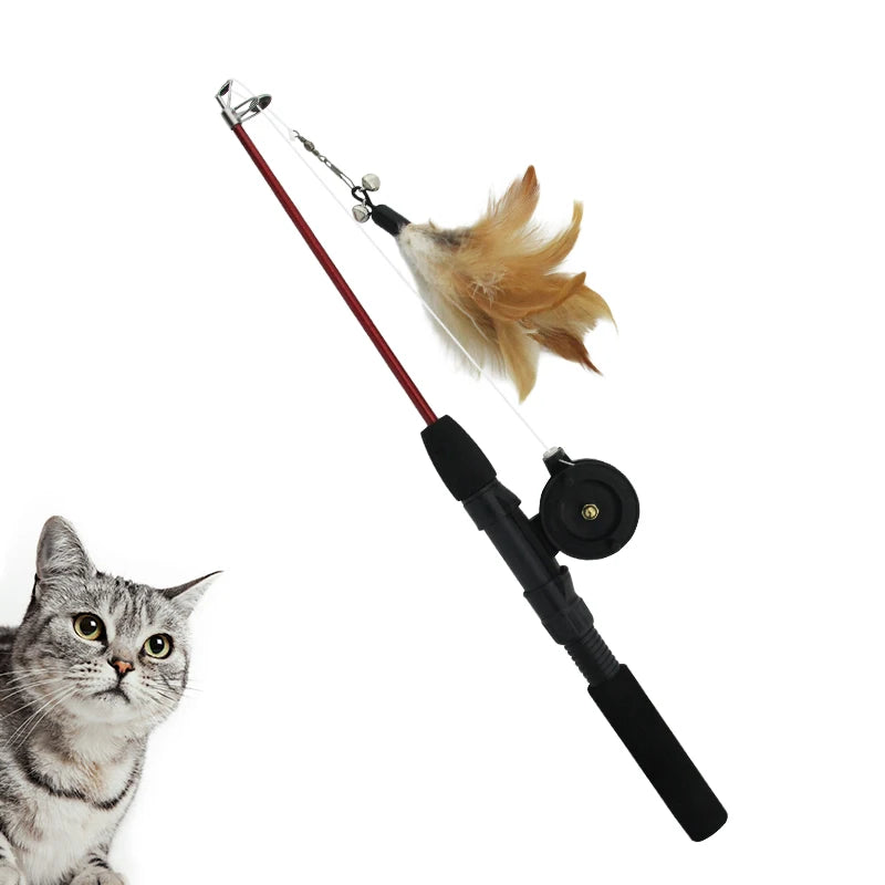 Eco-Friendly Modern Fishing Rod'n Reel Kitty Teaser Cat Feather Interactive Chaser Toy Funny
