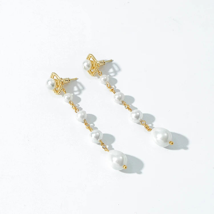Gold Plating Mother love Freshwater Pearl Wedding Drop Pendant Earrings Beads Women