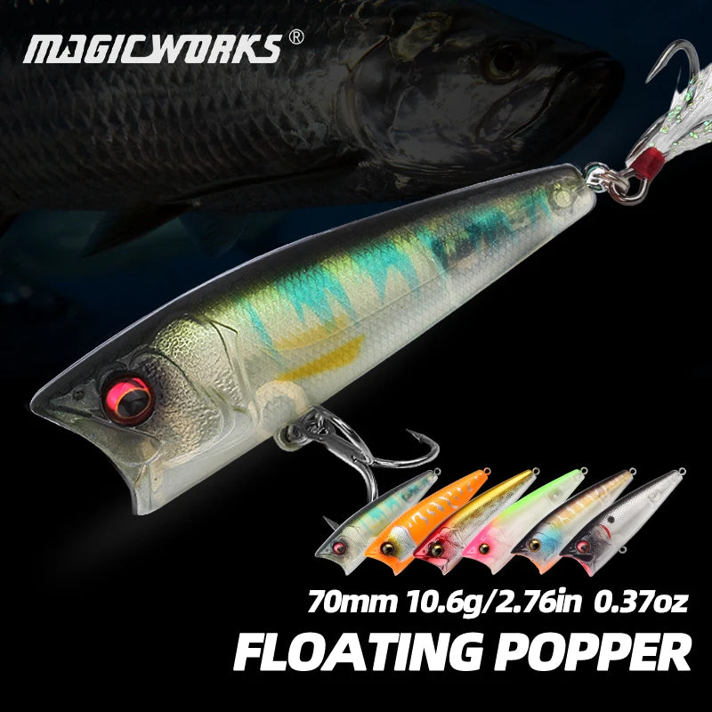 Newbility 70mm 10.6g Artificial Hard Jointed Bait Splashing Laser Popper Whopper Plopper Topwater Fishing Lure