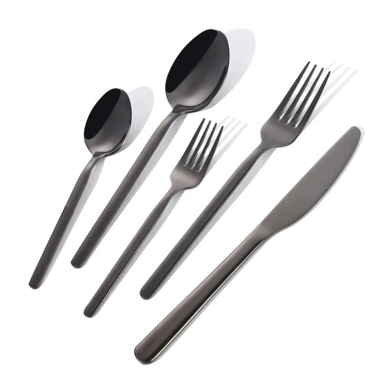 Titanium Metal Black Colorful Cutlery Stainless Steel Spoon Fork Set Dinner Knife