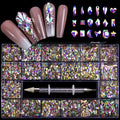 20*100pcs=2000pcs Crystal AB Rainbow Nail Art Rhinestones Mix Shape Fancy Style in Box Flat Bottom Glass Nail Rhinestone Art