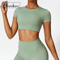 HEARUISAVY Women's Crop Top Gym Wear 2024 High Strength Tight Short Sleeve Fitness Yoga T-shirt Nylon Spandex Quick Dry