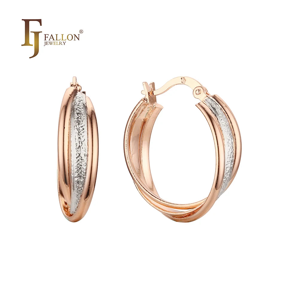FJ Fallon Fashion Jewelry Geometric Hoop Earrings Plated in 585 Rose Gold Two Tone Brass Based