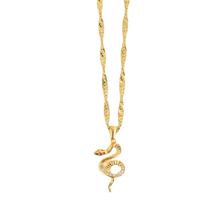 Punk Stainless Steel Dainty CZ Zircon Snake Pendant Link Chain Necklace for Women-Party Anniversary Gift