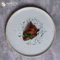 European Flat Hand Painted Japanese Style Modern Grey Ceramic Round Steak Dinner Serving Tray Plate for Restaurant Hotel Dishes
