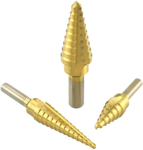 Titanium-Coated Step Drill Bit Set 3-Piece High-Speed Steel 4-12/4-20/4-32mm Sizes