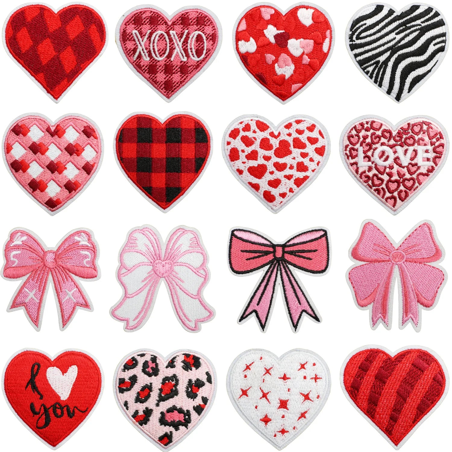 Custom Embroidery Valentine Patches New Design Iron on Embroidered Red Checkered Heart Bow Patch for Hat Hoodies Decoration