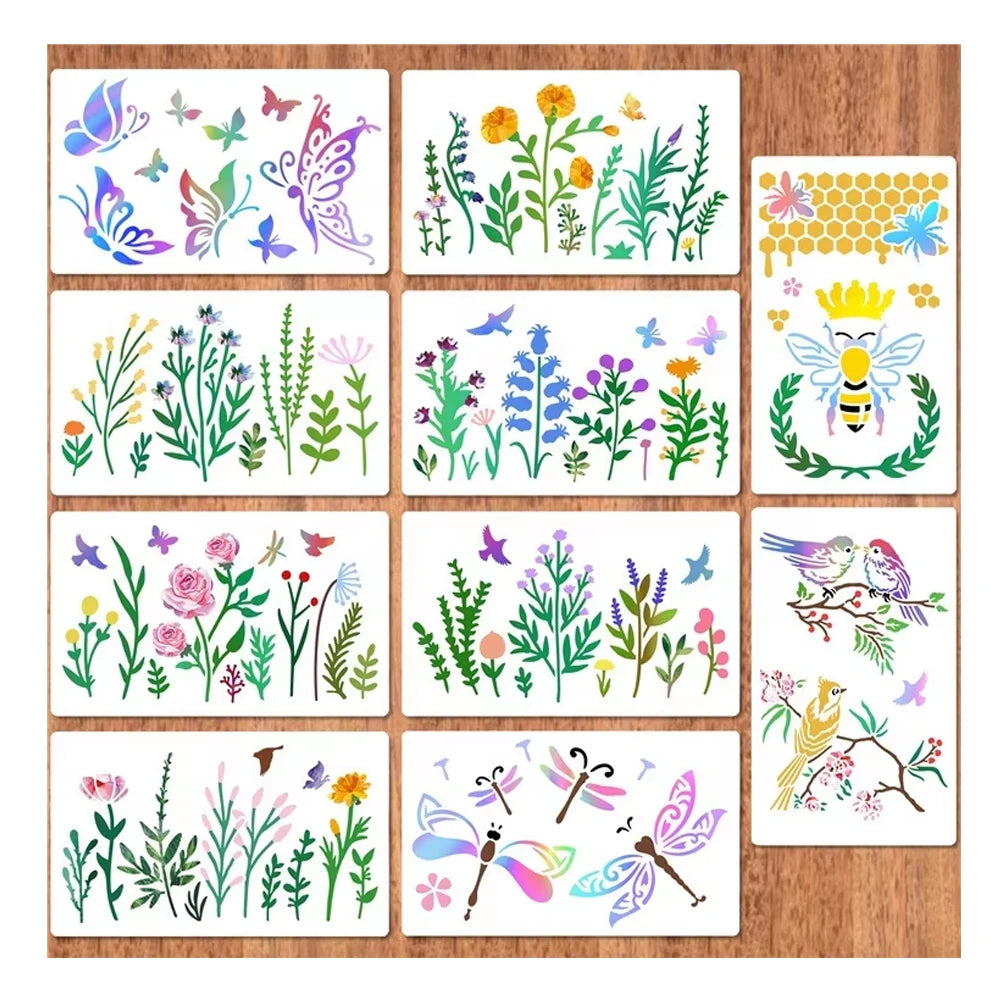 Plastic Painting Template Diy Summer Flower and Bird Template butterfly Bee Stencils