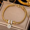 Wholesale New Titanium Steel Snake Bone Chain 18k Gold Plated Diamond Zircon Round Pendant Bracelet