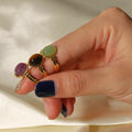 Vintage Unisex 18K Gold Plated Oval Tiger Eye Green Purple Gemstone Open Ring