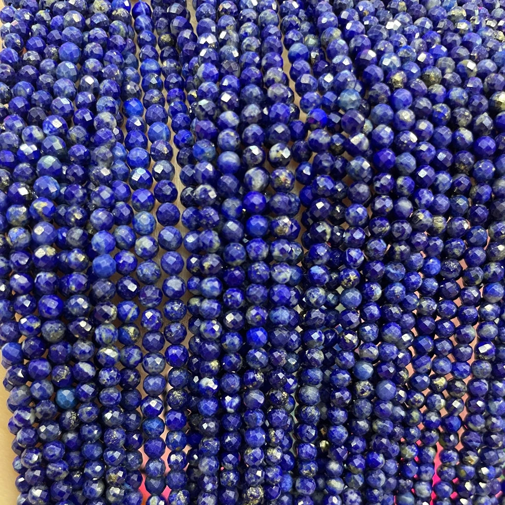 Nature Blue Lapis Lazuli Faceted Gemstone 3mm Small Size Stone Spacer Beads for Jewelry Making Bracelet and Necklace Accessory