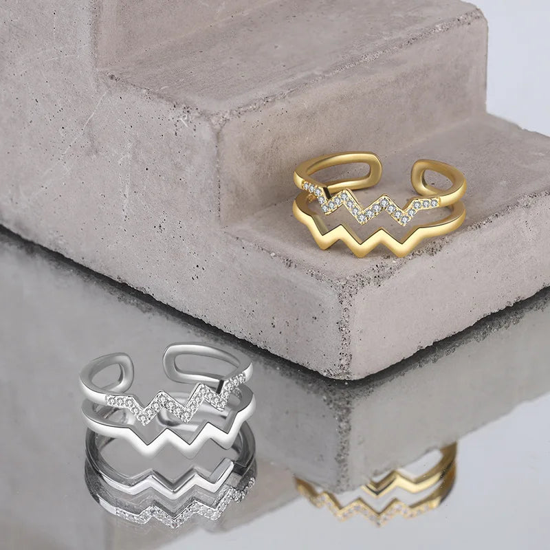 2024 New Style 18K Gold Plated Geometric Adjustable Ring Copper Zircon Ring for Couple