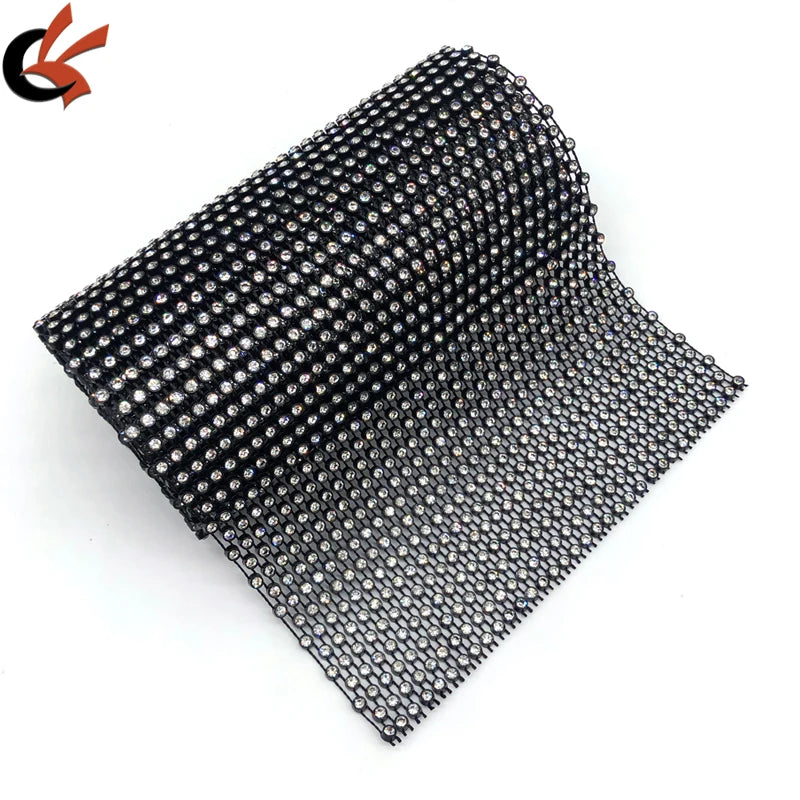 Wholesale Crystal Rhinestone Mesh Trimming Stretchable Black Mesh Rolls
