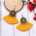 Ethnic Boho Style Exaggerated Red White Yellow Pink Cotton Thread Large Fan Shaped Bohemia Tassel Earring for Women