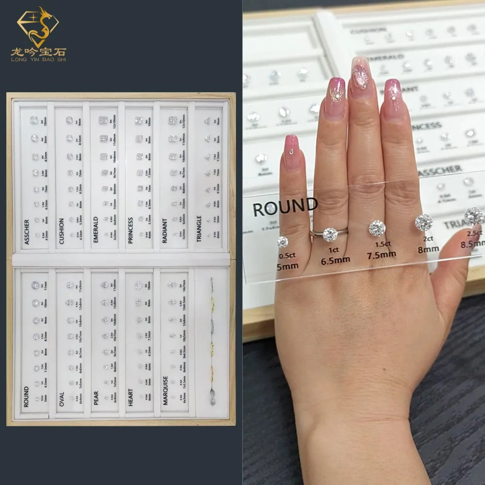 Hot Sale Custom White Cubic Zirconia Stone Loose Ring Size Reference Diamond Carat Size Chart for Jewelry Store