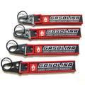 Promotional Customized Black Embroidery Logo Patch Sewing Motorcycle Flight Keychain Climbing Carabiner Fabric Key Tags