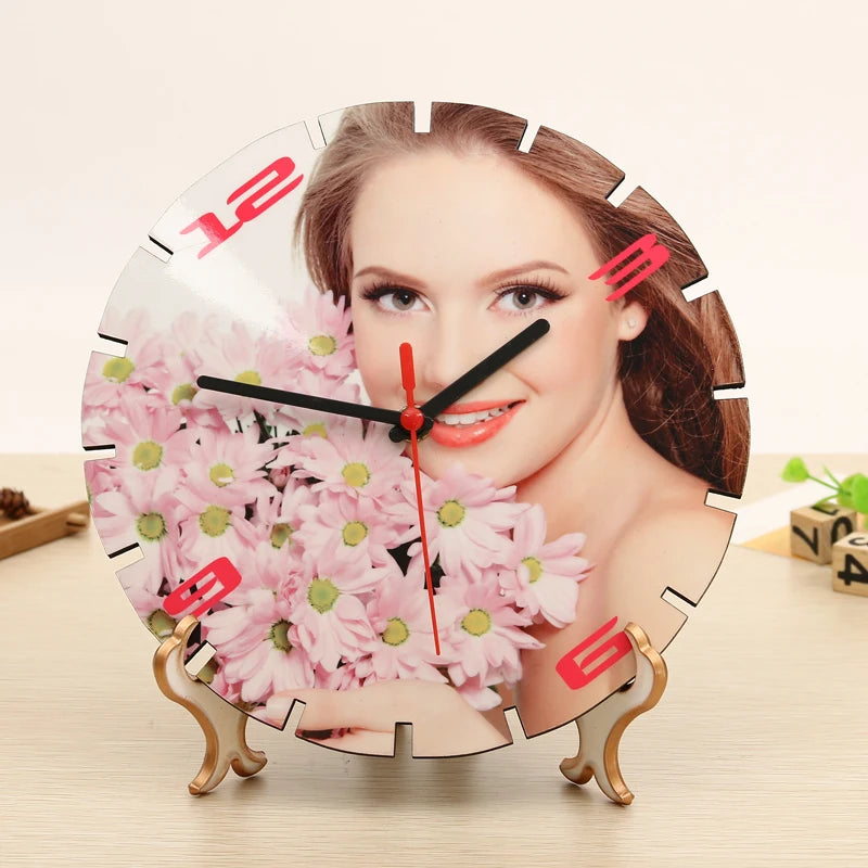CL-01 8 Inch Sublimation MDF Clock Picture Photo Frame With Clock for Display/Wedding/Hotel/Home Gifts