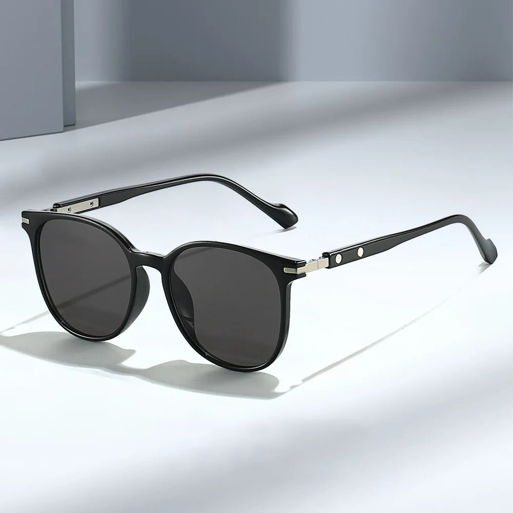 New Fashion Round Simple Rivet Decorative Shades Men Women Adult PC Frame Metal Hinge Uv Protective Sunglasses