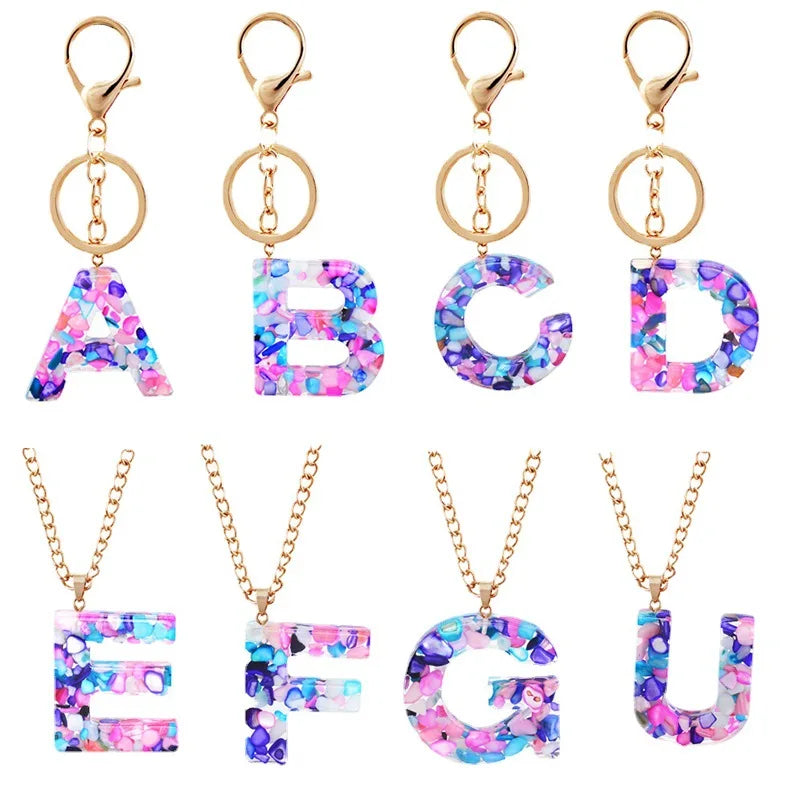 Top Creative Acrylic Letter Key Chain Adult Children Family English Initial Colorful Keychains Ring Charm Alphabet Keyring Car