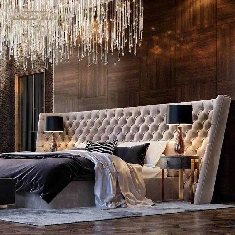 Luxury Italian Bed Room Furniture Italian Latest Double Bed Designer Furniture Set Leather Velvet Luxury Bed king Size Modern