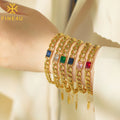 Women Anti Tarnish Jewelry Stainless Steel Gold Plated Green Square Inlaid Zircon Cuban Link Chain Bracelet