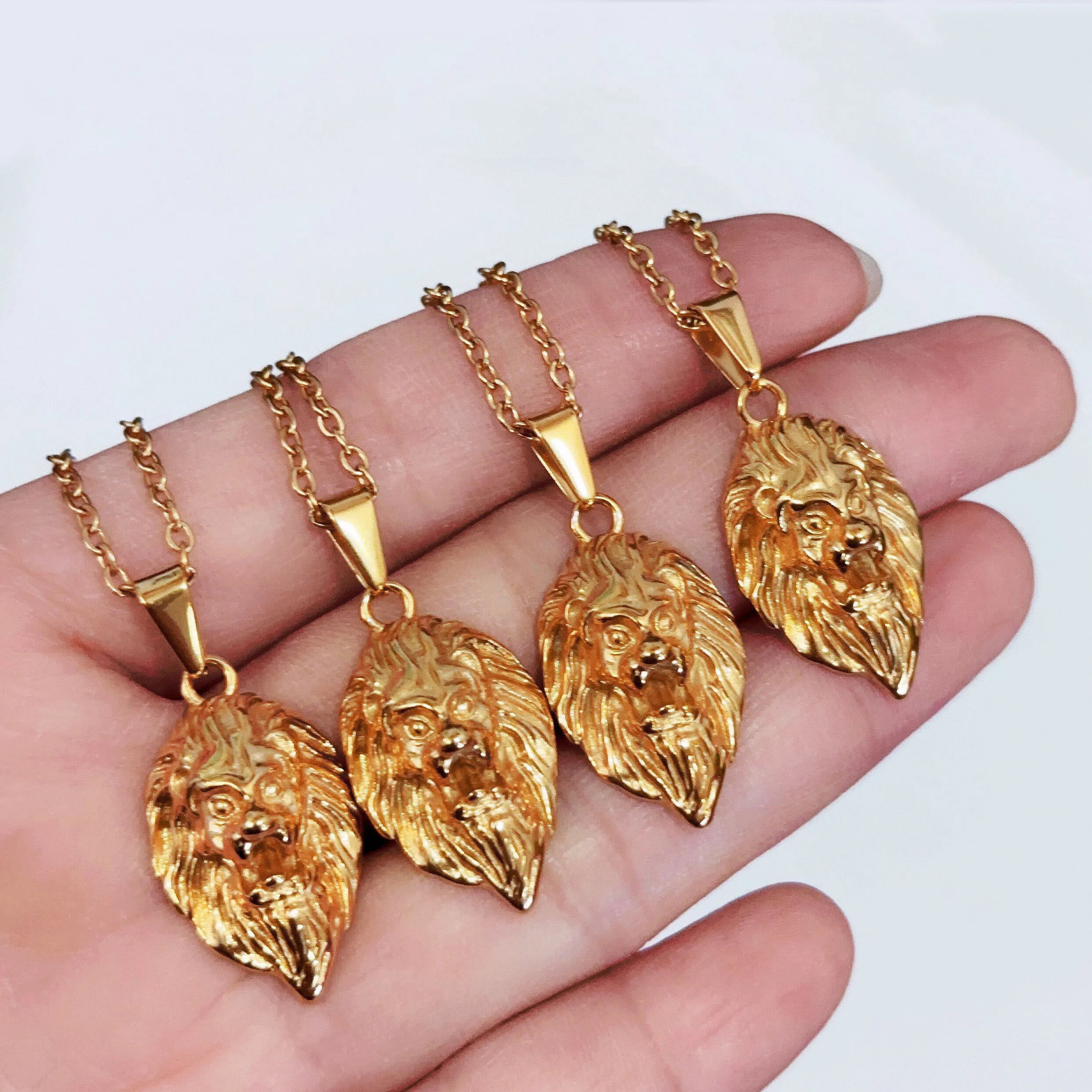 18k Gold Plated Hip Hop Jewelry Stainless Steel Hot Fashion Compass Animal Necklace 25mm Lion Head Pendant Necklace for Men