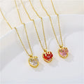 Luxury Gold Plated Strawberry Shape Necklace Bright Colorful Stainless Steel Crystal Diamond Heart Necklace