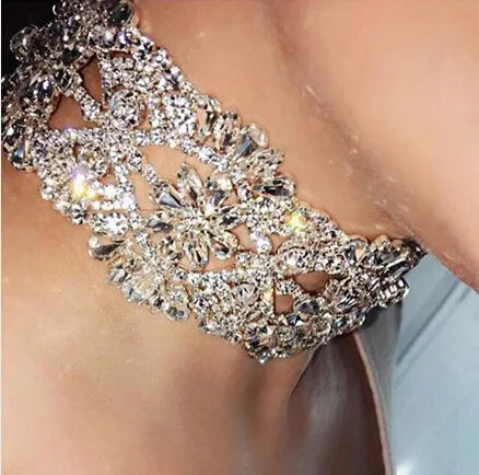 Hot Selling Rhinestone Bling Bling Tennis Necklace Choker Big Crystal Gem Luxury Chunky Flower Necklace Women Jewelry
