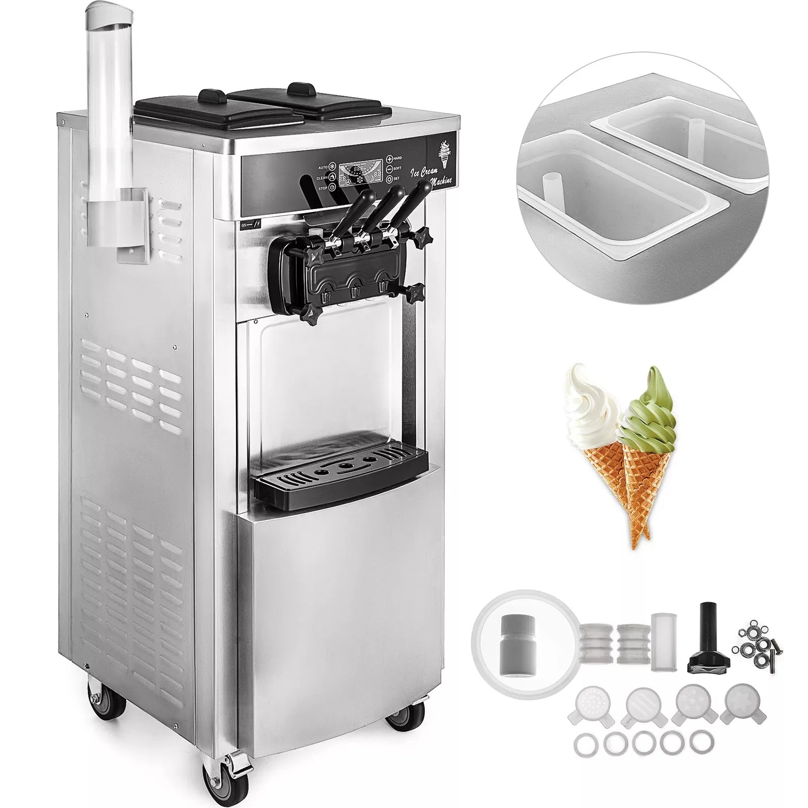 2026 Soft Ice Cream Maker 3 Flavors Commercial Soft Ice Cream Machine 32L Capacity