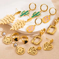 INS Fashion Gold Plated Titanium Steel Women's Trendy Heart Shaped Leaf Square Cactus Earrings for Wedding & Party