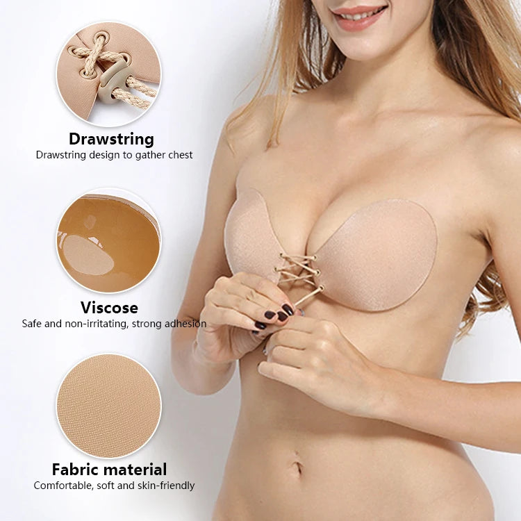 Everyday Seamless Strapless Bandage Bra with Lace Decoration Wireless Round Cup Front Closure Sustainable Pushup One-Piece Bra