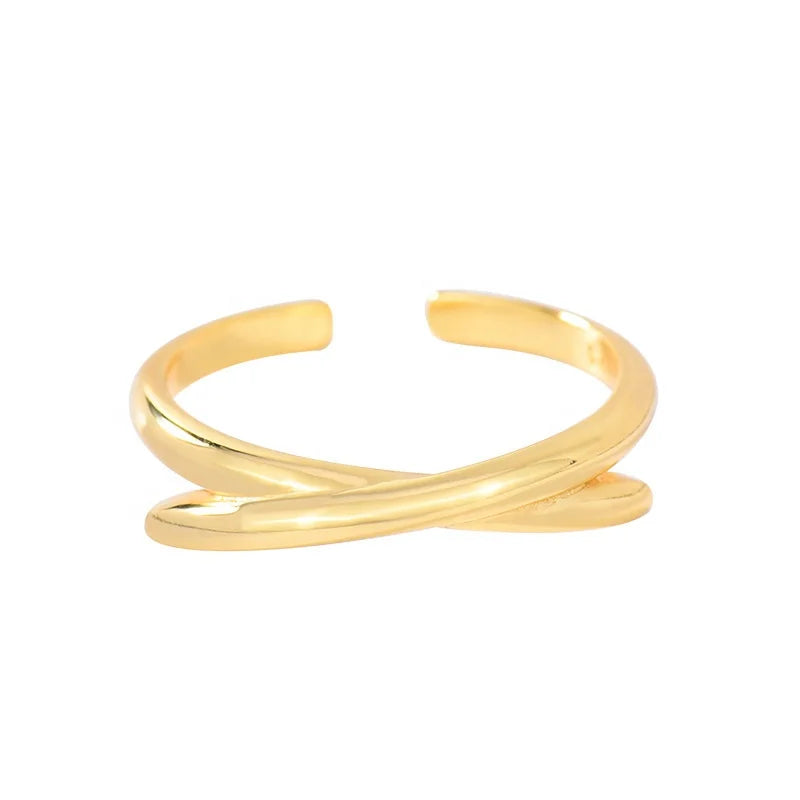 HY-RD0131 Trendy Cross Open Rings 925 Sterling Silver 18k Gold Plating Adjustable Simple Rings for Women Fashion Silver Jewelry