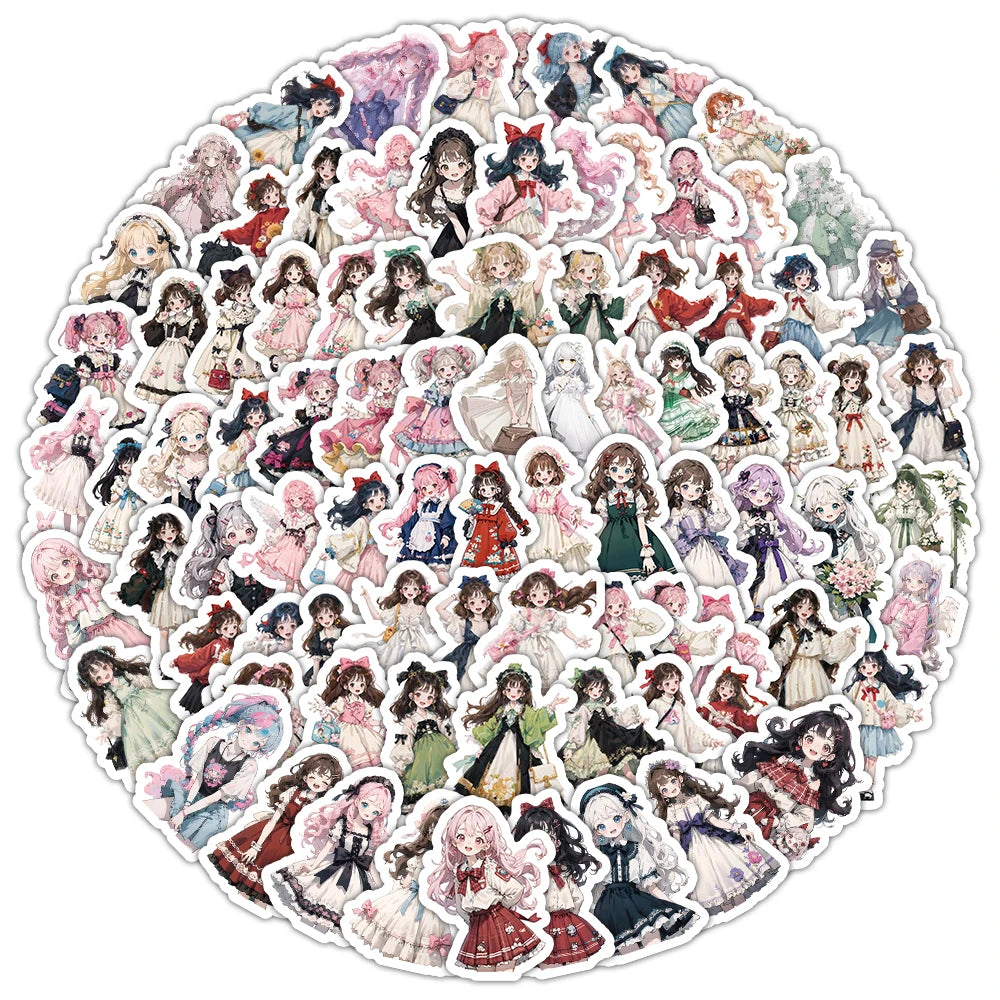 100pcs/bag Cartoon Sweet Girl Decor Stickers for Grils' DIY Lolita Clothes Waterproof Vinyl Sticker Custom Journal logo Label