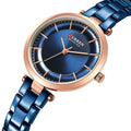 CURREN 9054 Women Simple Blue Quartz Wristwatch Full Steel Bracelet Classy Fashion Waterproof Oval 16mm Sport for Dress-Ladies