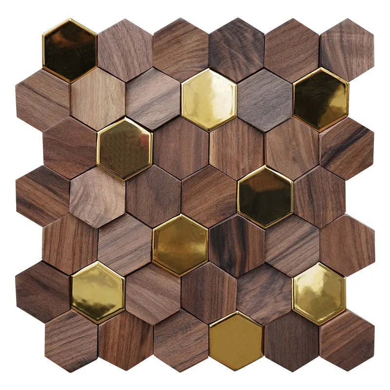 Hexagon Wood Panel Interior Wall Mosaic Tile 3D Pattern Mural Background Inlay Decor Affordable