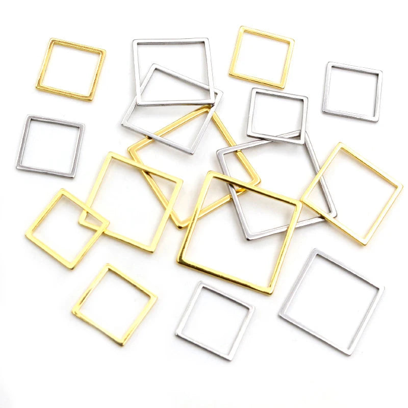 20pcs 3 Size Square Charm Gold Stainless Steel Pendant Open Bezels Hollow Pressed Resin Frame Mold Bezel DIY Jewelry Making