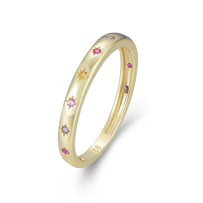 Fashion Fine Jewelry Accessories 18K Gold Plated Colorful Zircon Star Rings Jewelry Women Sterling Silver 925