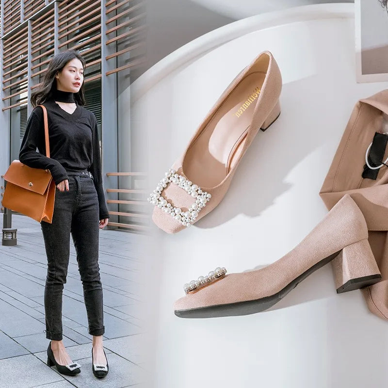 2023 Fashion High Heels Shoes Ladies Women Pumps Black Brown Chunky Heels