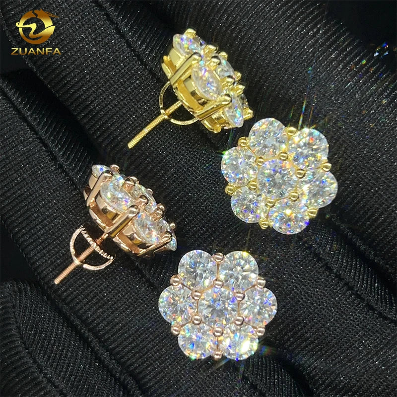 Hot Sale Dropshipping Fashion Jewelry Earrings 18K Gold Plated 925 Silver VVS-Fl GRA Iced Out Screw Back Moissanite Stud Earring