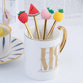 Lemon Strawberry Watermelon Pineapple Shape Tea Spoon Cutlery Popular Unique Cute Gold Fruit Fork Latte Spoon with Display Box