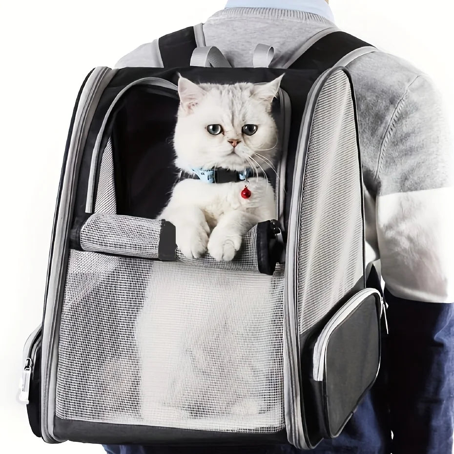 Portable Foldable Solid Pet Travel Backpack Handbag Breathable Lightweight Polyester Quadrate Shape Outdoor Use Cats Zipper