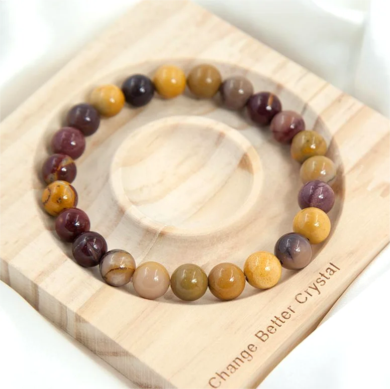 Unisex 8mm Natural Polish Mookaite Jasper Semi-Precious Gemstones Healing Crystal Round Beads Stretch Bracelet