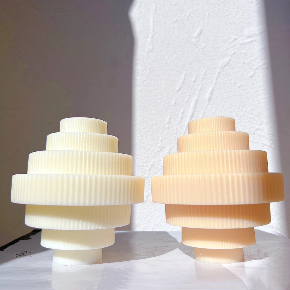 Cylindrical Aesthetic Soy Wax Tool Format Home Decoration Ribbed Layer Round Silicone Candle Moulds Carved Taper Candles Mold